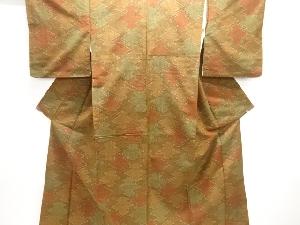 アンティーク　松皮菱模様織り出し十日町紬着物